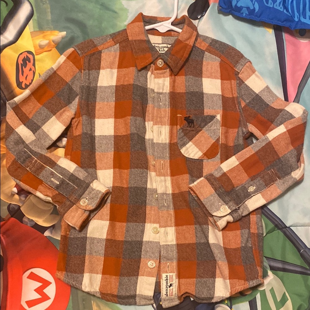 Orange and Gray Plaid Button-Up Shirt